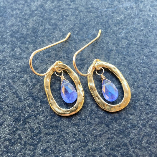 Tanzanite, 14k Gold & Bronze Oval Hoops