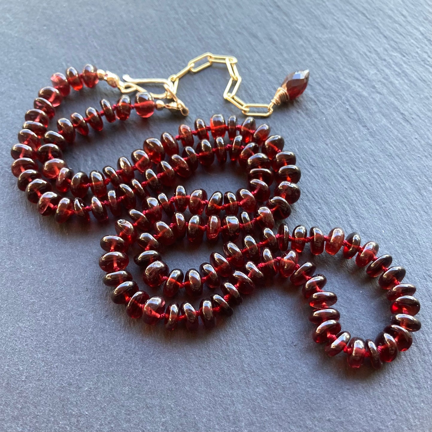 Mozambique Garnet Hand Knotted Silk Necklace