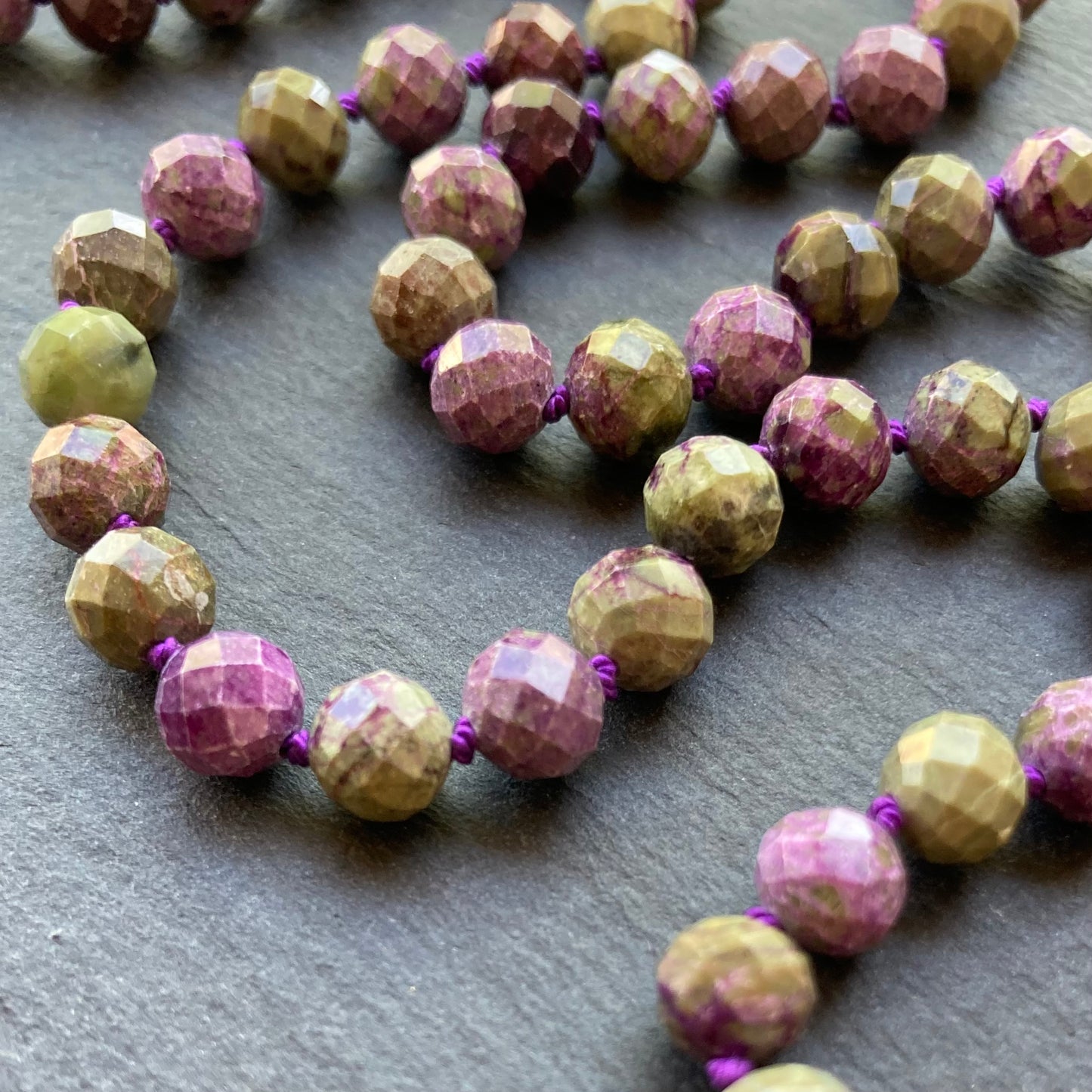 Atlantisite Stichtite Hand Knotted Silk Necklace