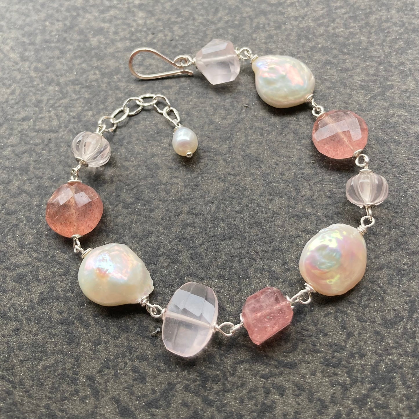 Pink Multi Gemstone & Sterling Silver Bracelet