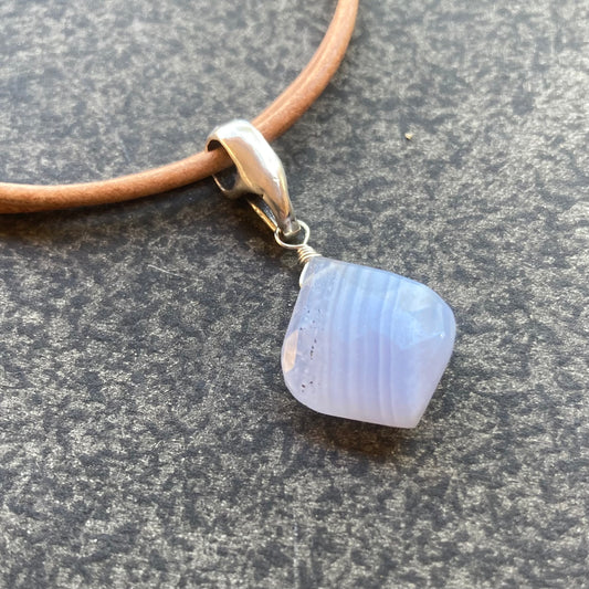 Blue Lace Agate & Sterling Silver Leather Choker