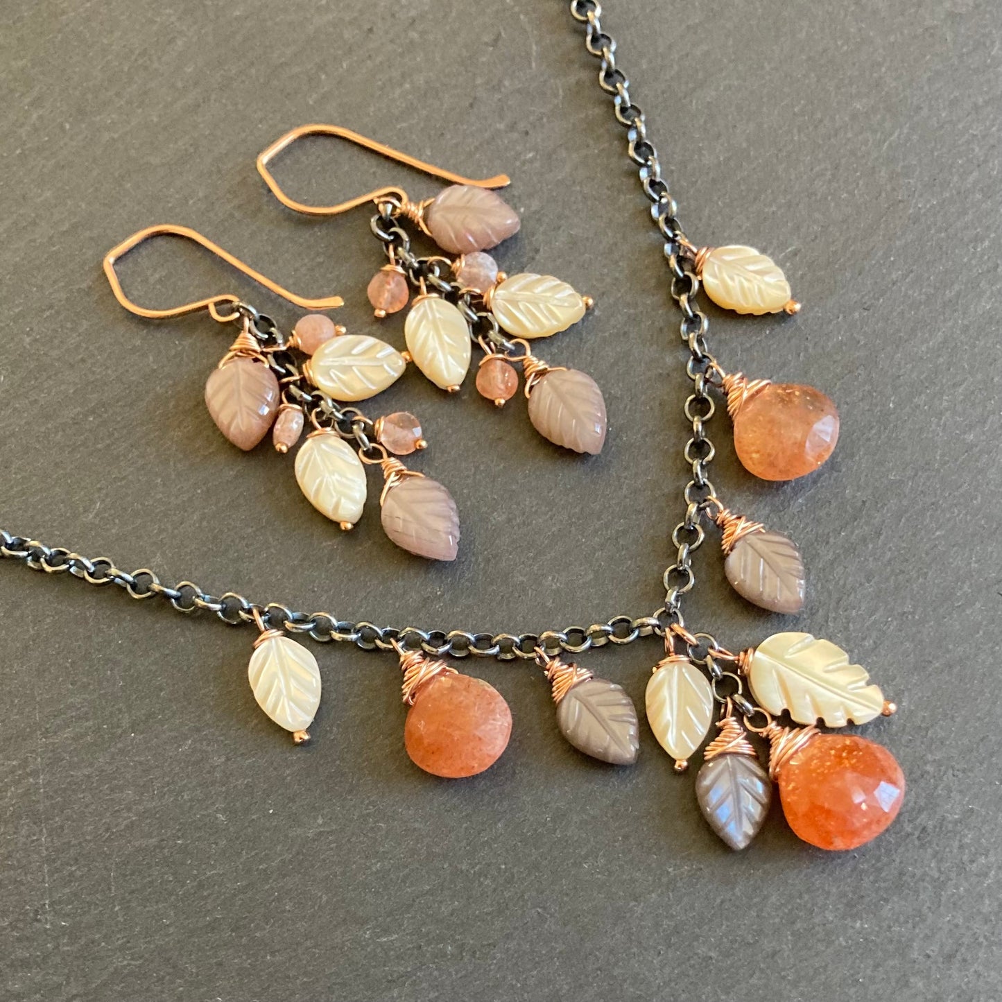 Sunstone & Mixed Metal Charm Choker