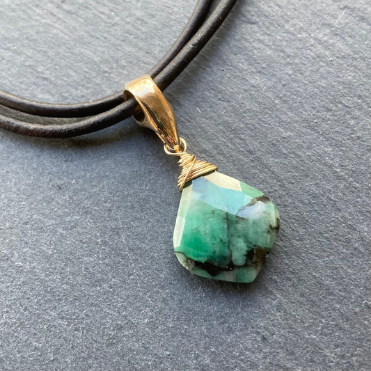 Natural Emerald & Bronze Leather Choker
