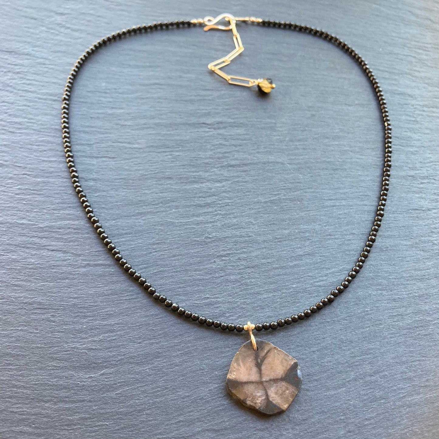 Black Tourmaline & Gold Chiastolite Pendant Necklace