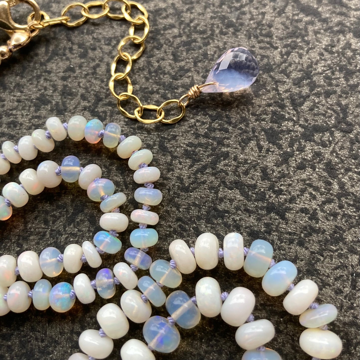 Australian Opal Hand Knotted Lilac Silk Necklace