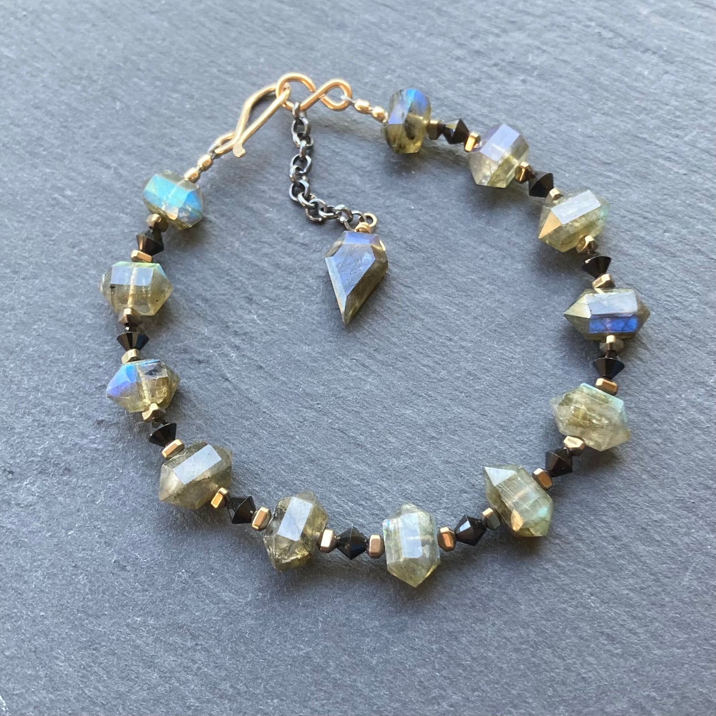 Labradorite, Black Spinel & Pyrite Bracelet