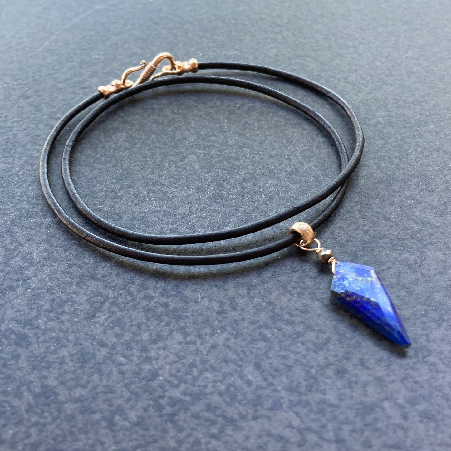 Pyrite & Bronze Lapis Lazuli Arrowhead Leather Choker