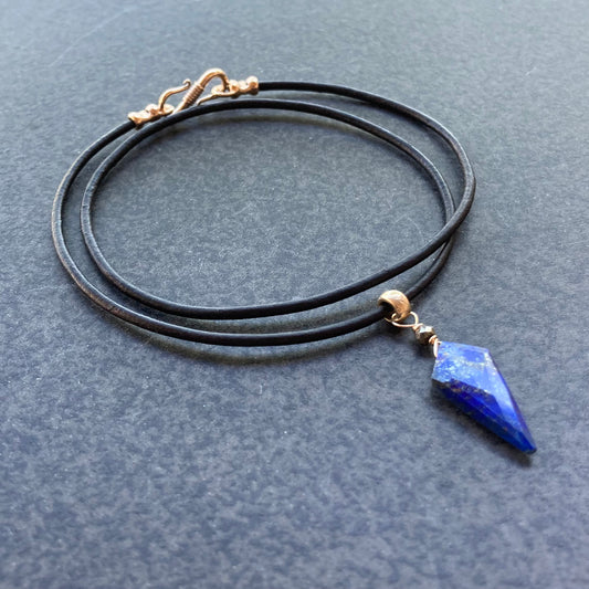 Lapis Lazuli & Bronze Arrowhead Leather Choker