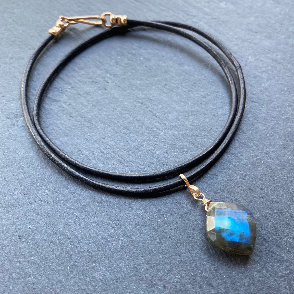 Labradorite & Gold Leather Choker
