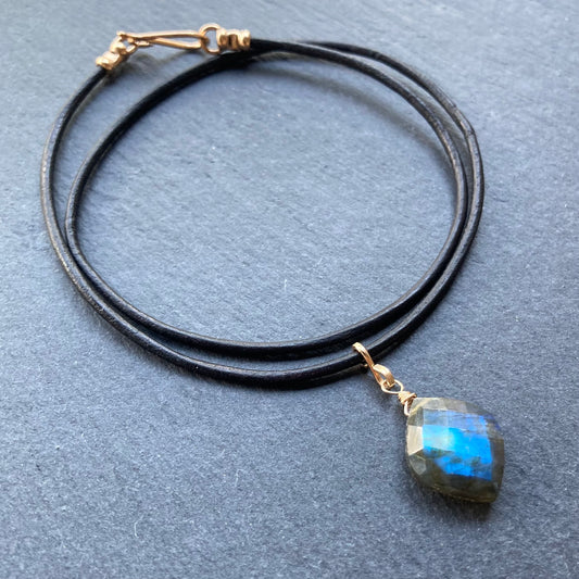 Labradorite & Gold Leather Choker