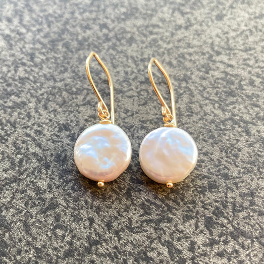 Freshwater Coin Pearl & Gold Earrings