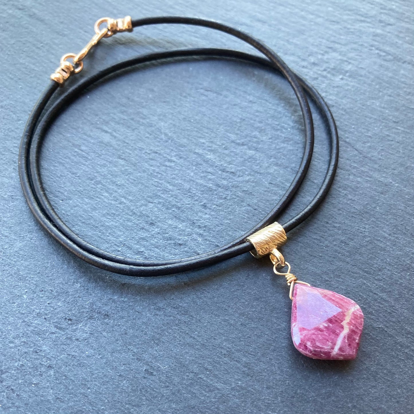 Ruby & Bronze Leather Choker