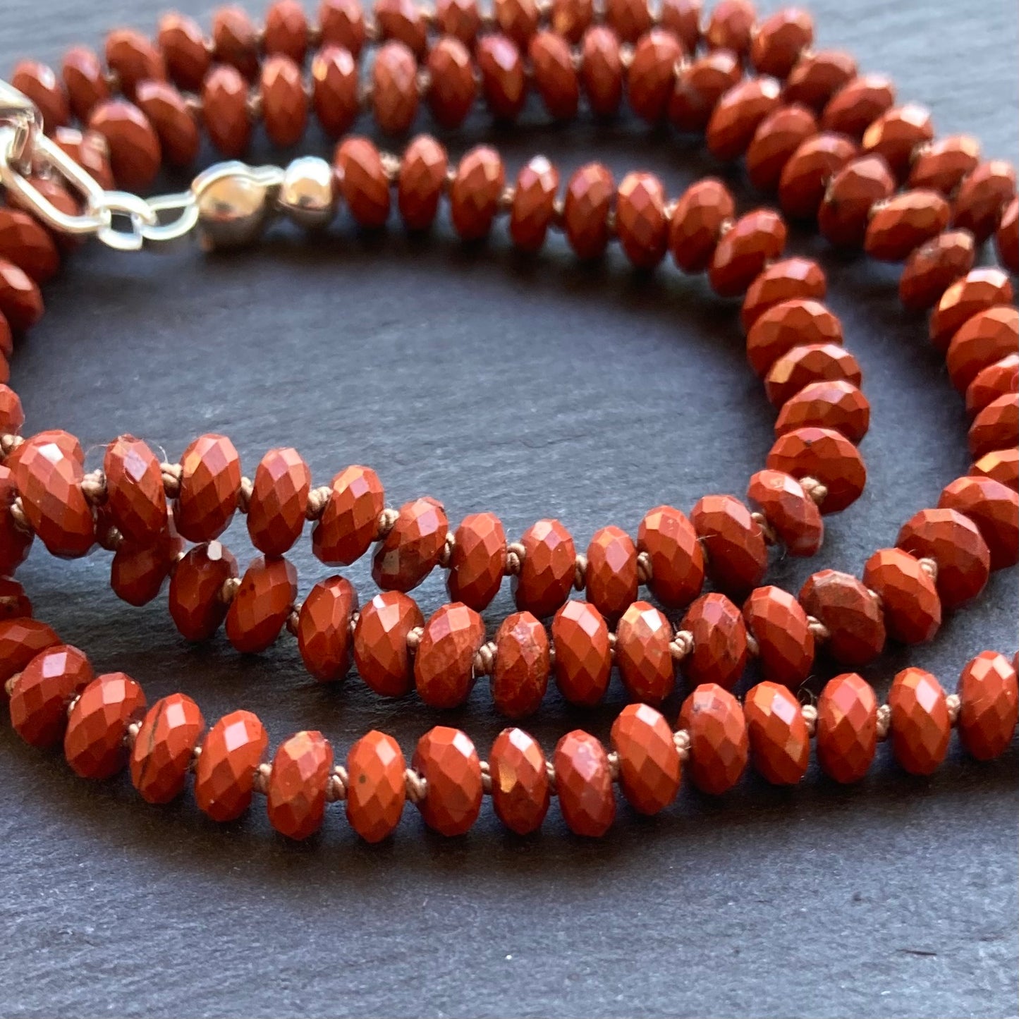 Red Jasper Hand Knotted Silk Necklace