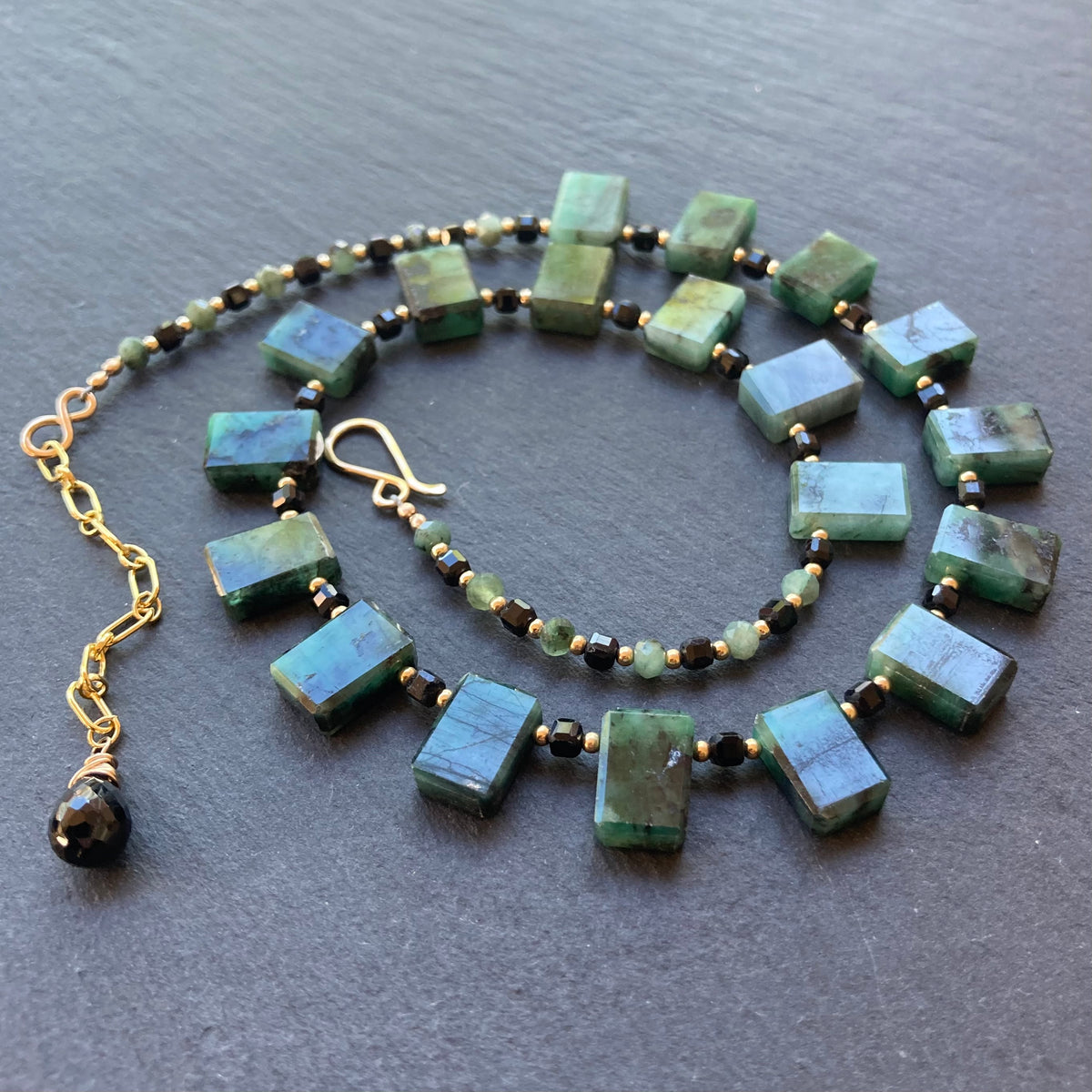 Natural Emerald, Black Tourmaline & Gold Collar