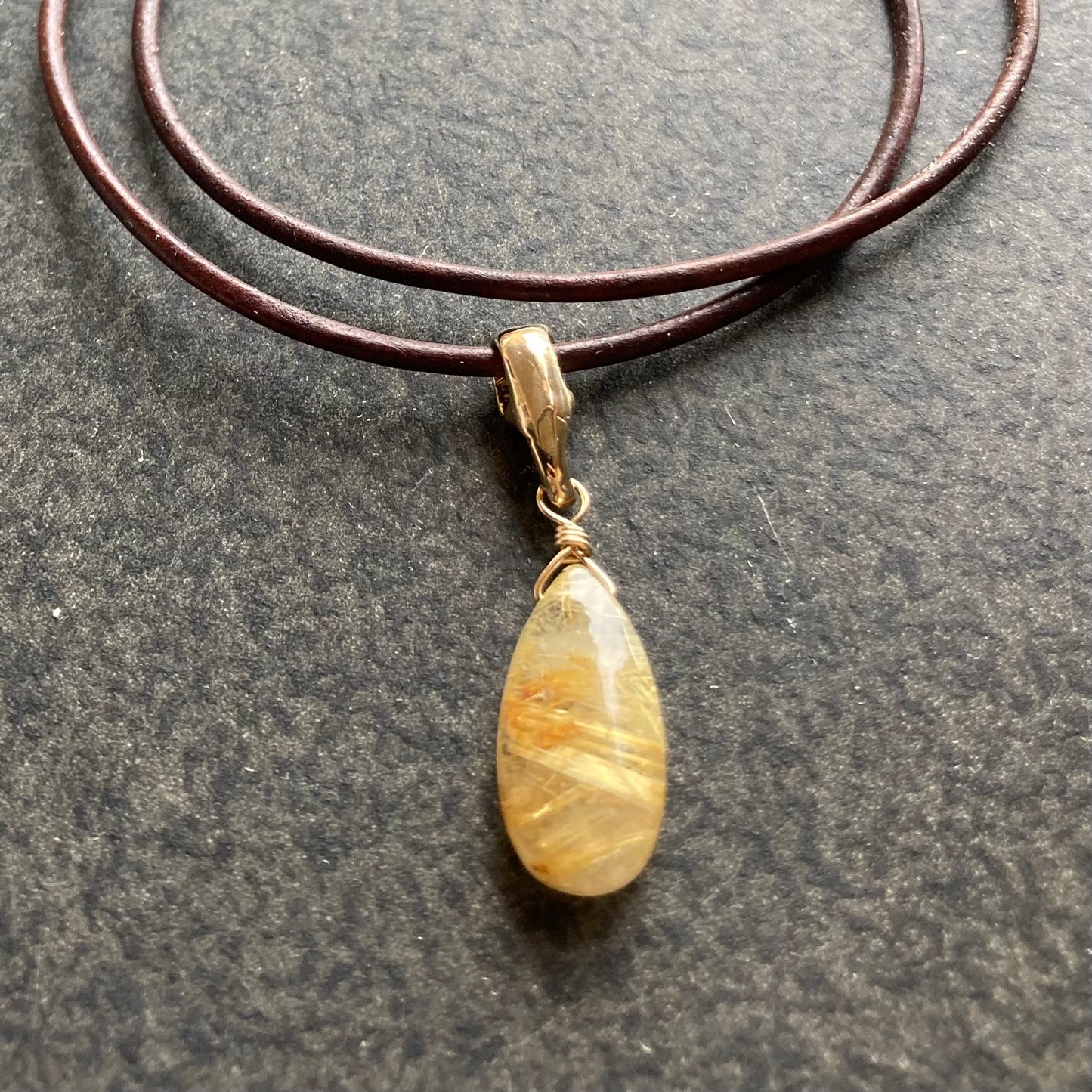 Golden Rutilated Quartz & Bronze Leather Choker