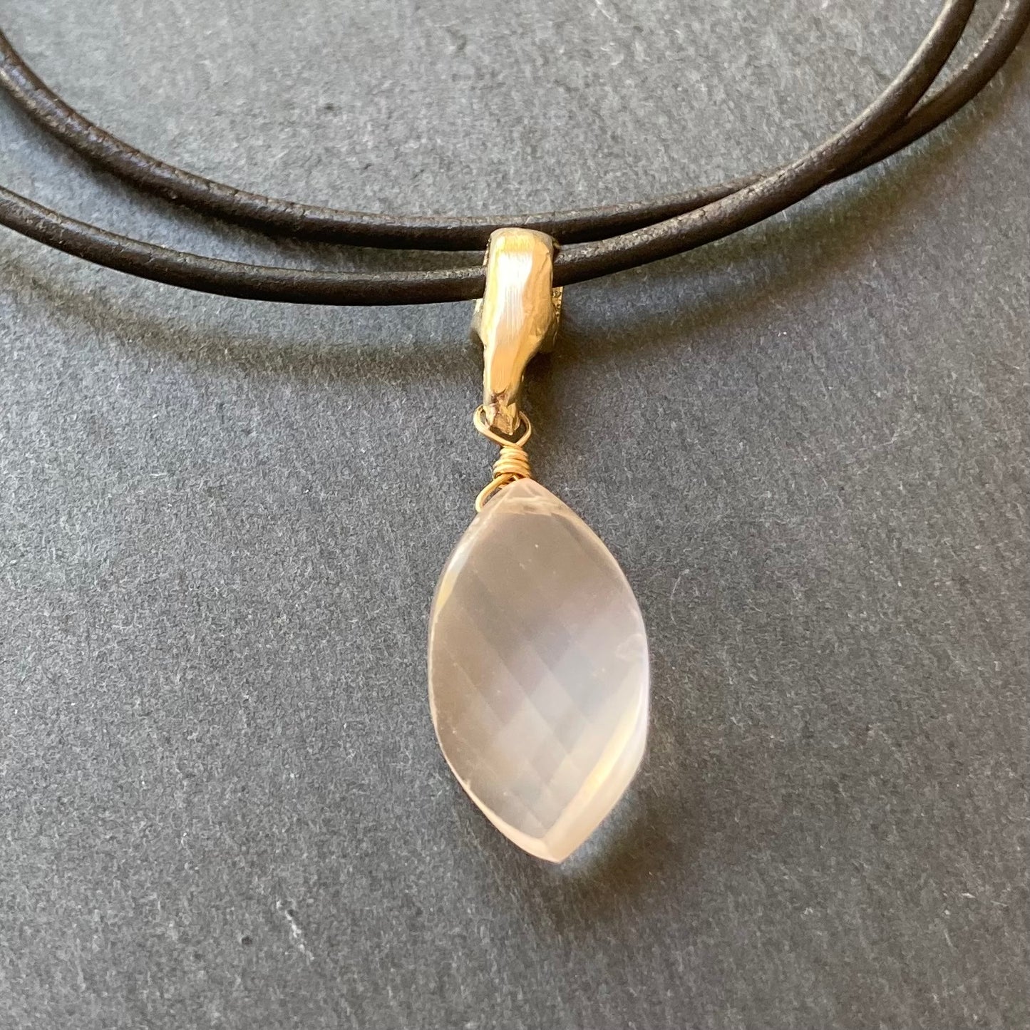 Rose Quartz & Bronze Leather Choker