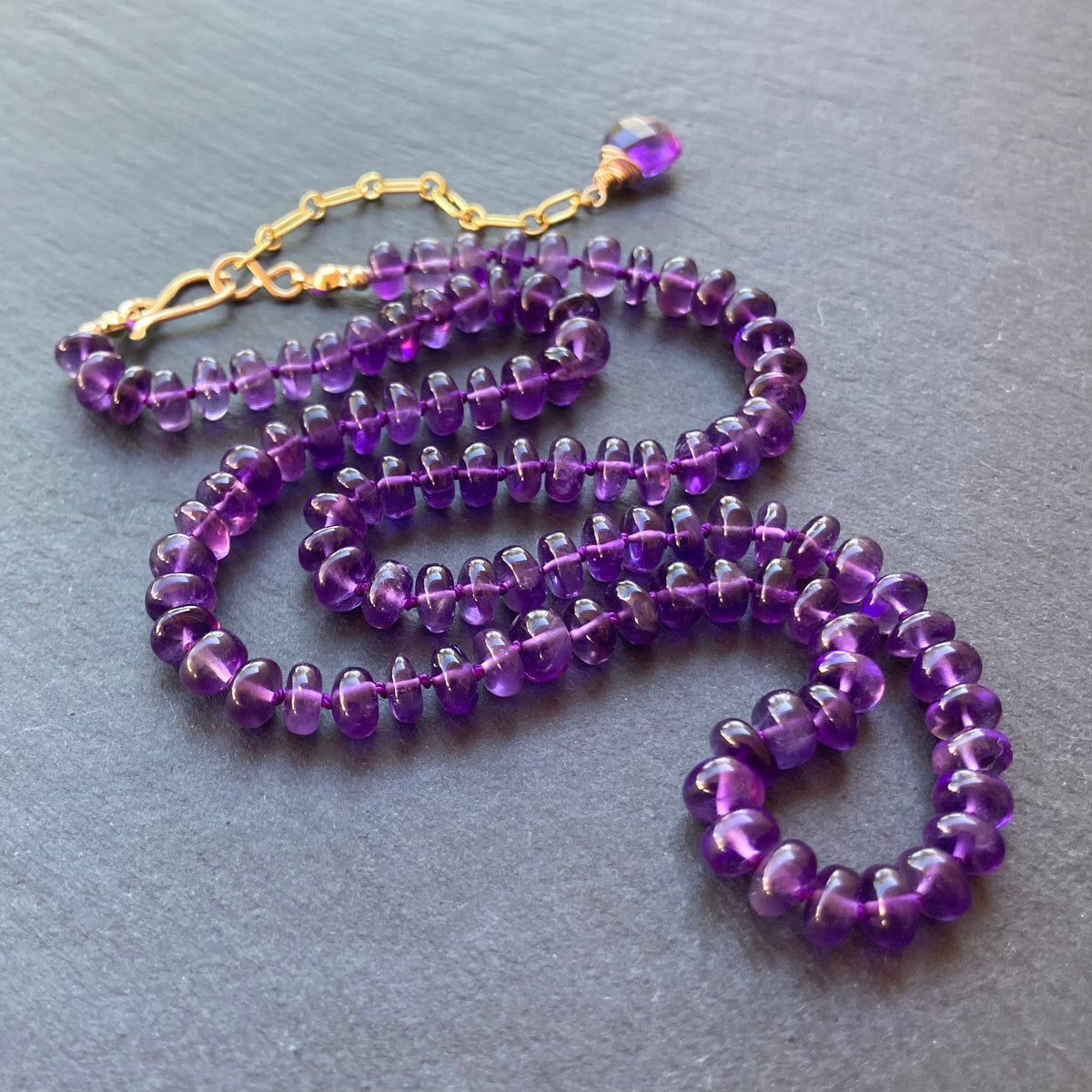 Amethyst Hand Knotted Silk Necklace