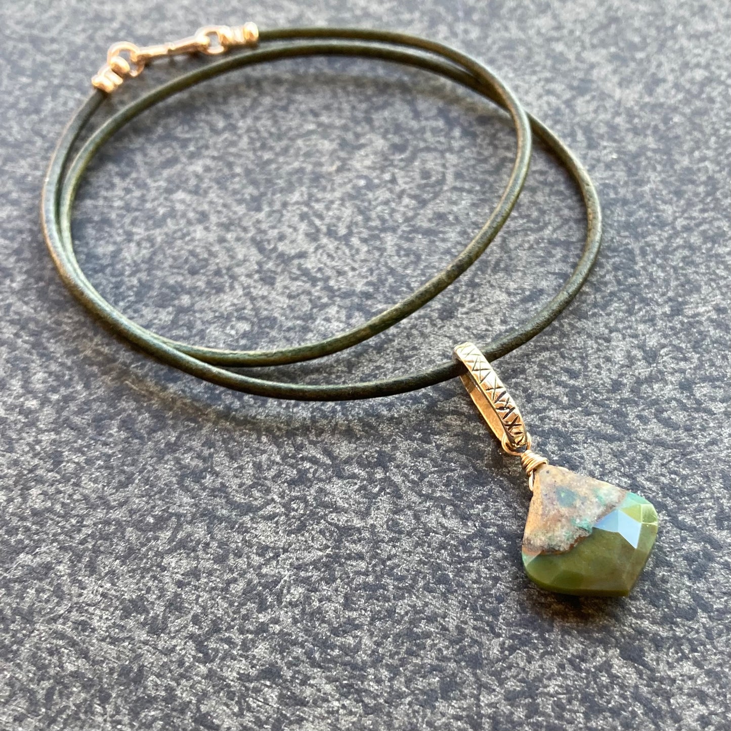 Chrysocolla & Bronze Leather Choker