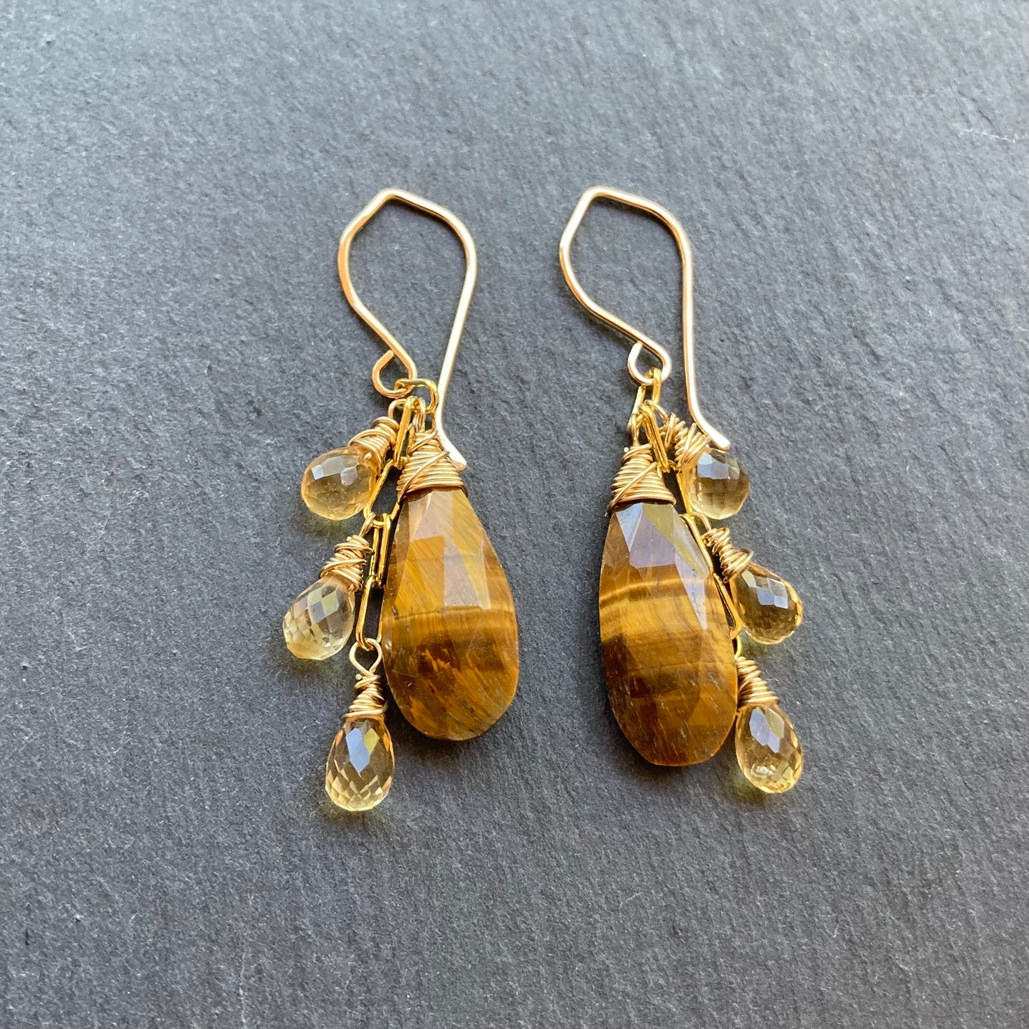 Tiger’s Eye, Citrine & Gold Cascade Earrings