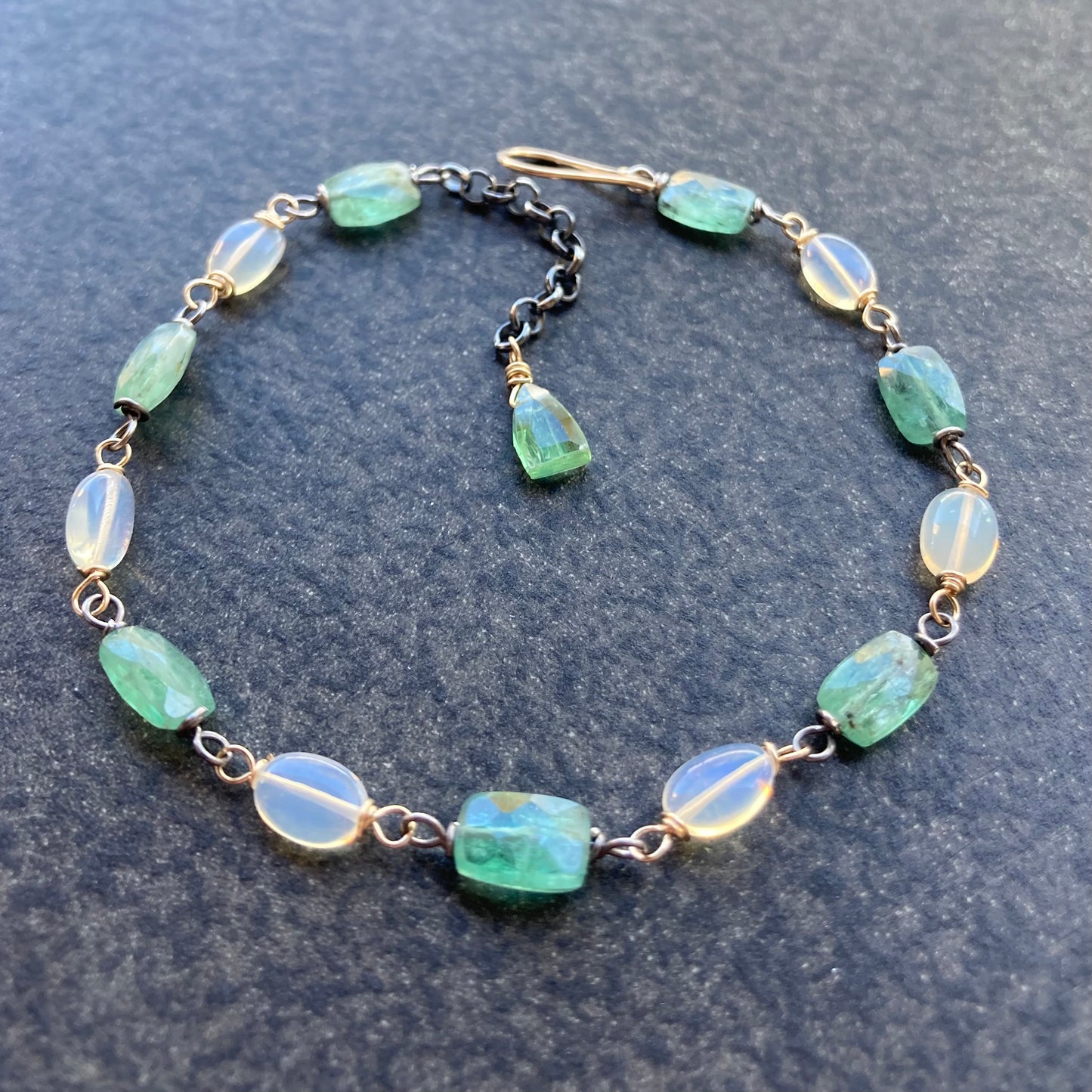 Green Kyanite, Ethiopian Opal & Mixed Metal Bracelet