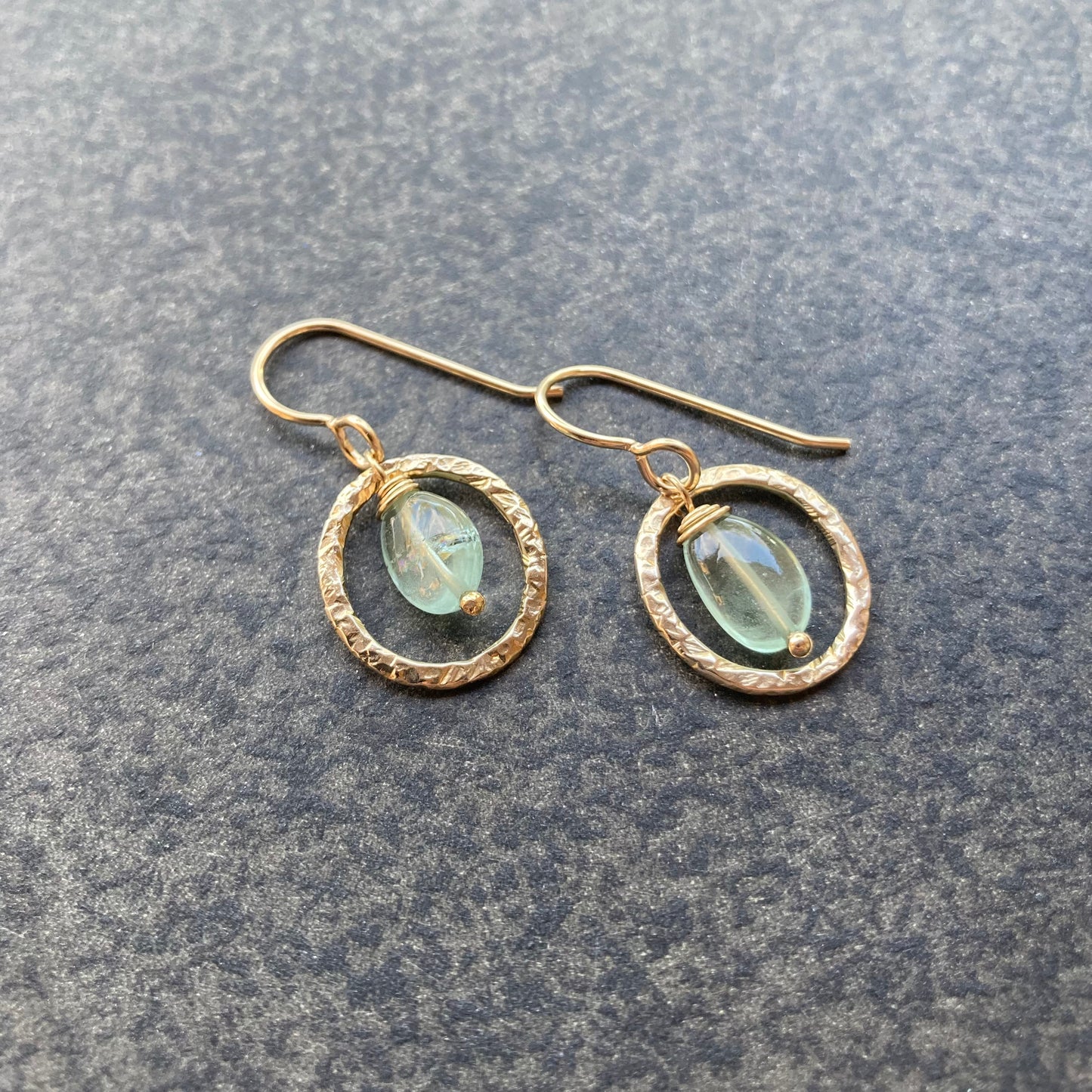 Moss Aquamarine, 14k Gold & Bronze Hoop Earrings