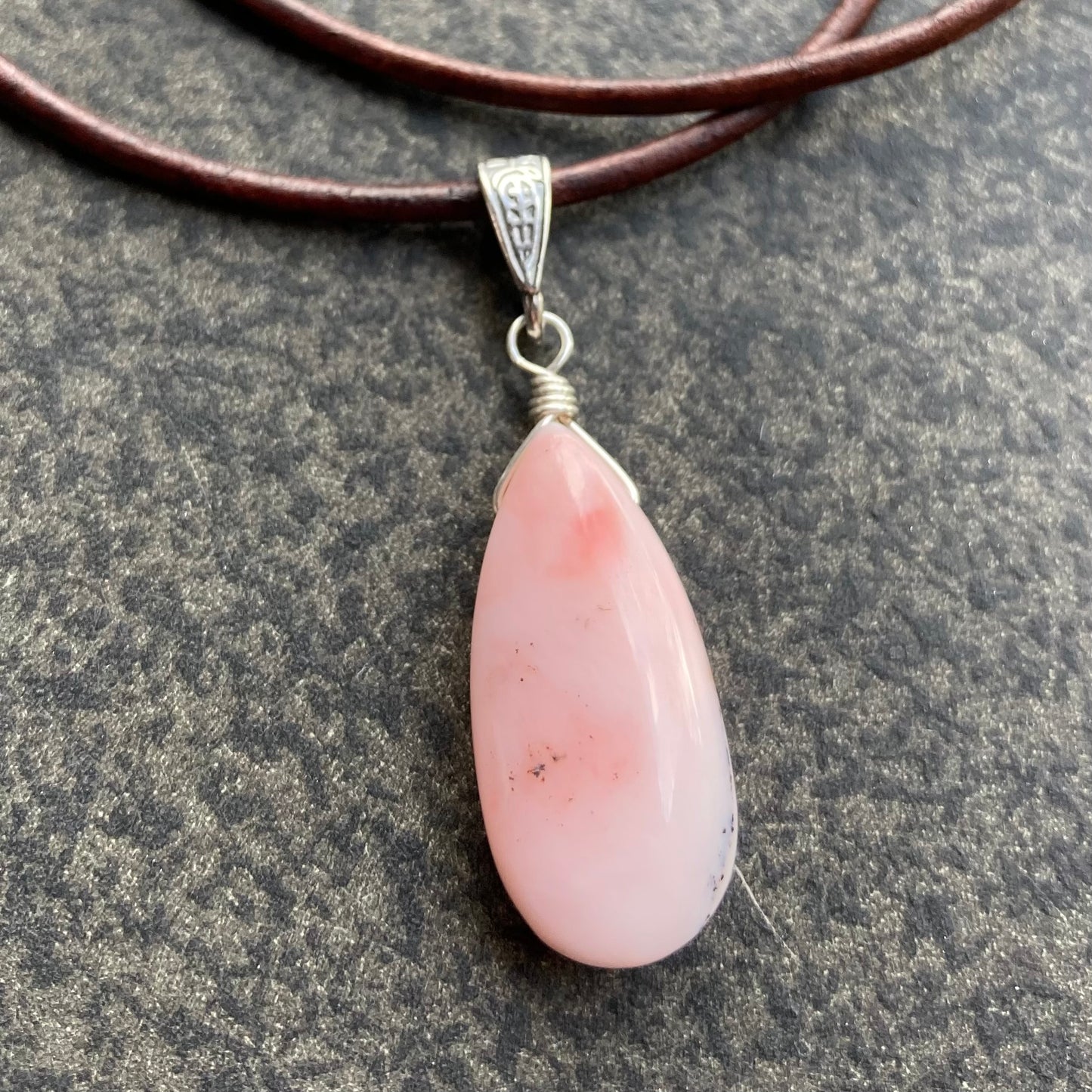 Peruvian Pink Opal & Sterling Silver Leather Choker