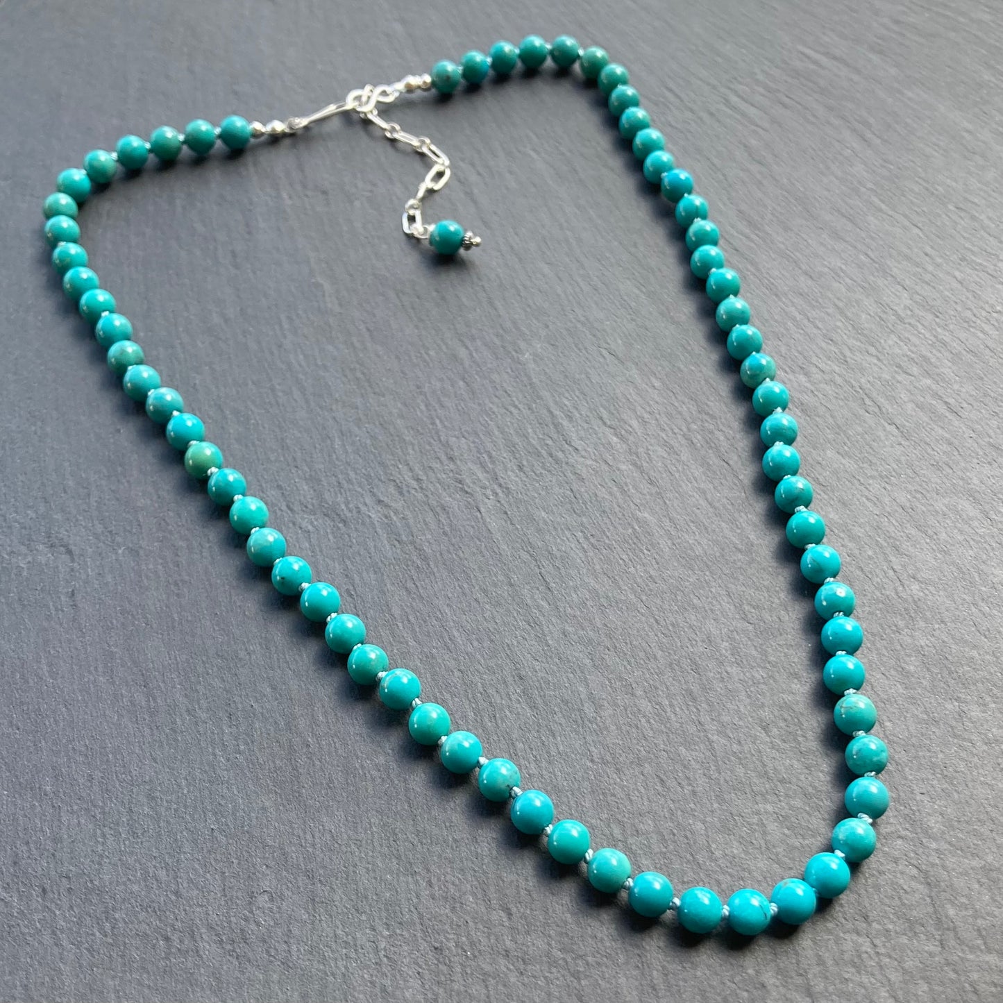 Genuine Turquoise Hand Knotted Silk Necklace