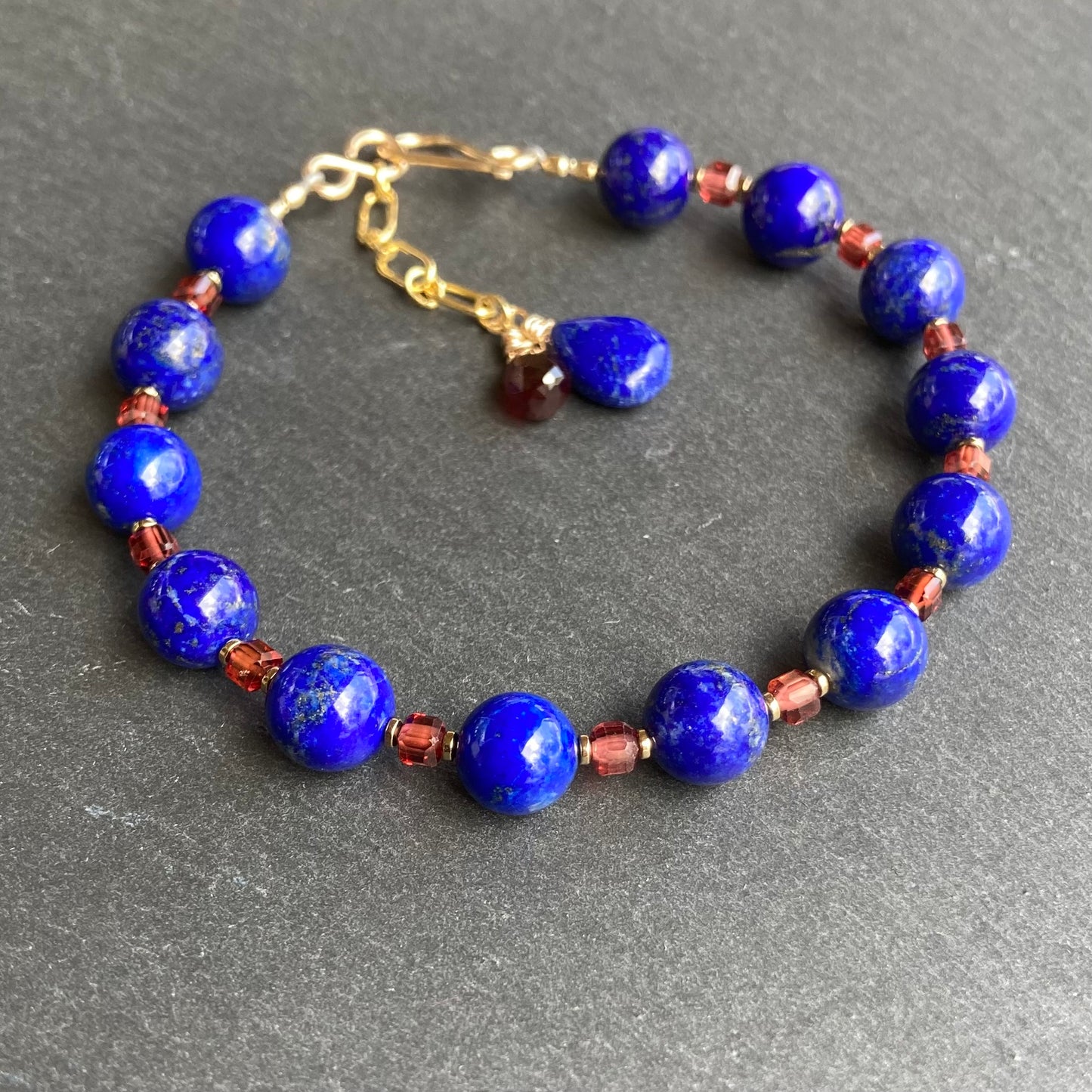 Lapis Lazuli, Malaya Garnet & Gold Bracelet