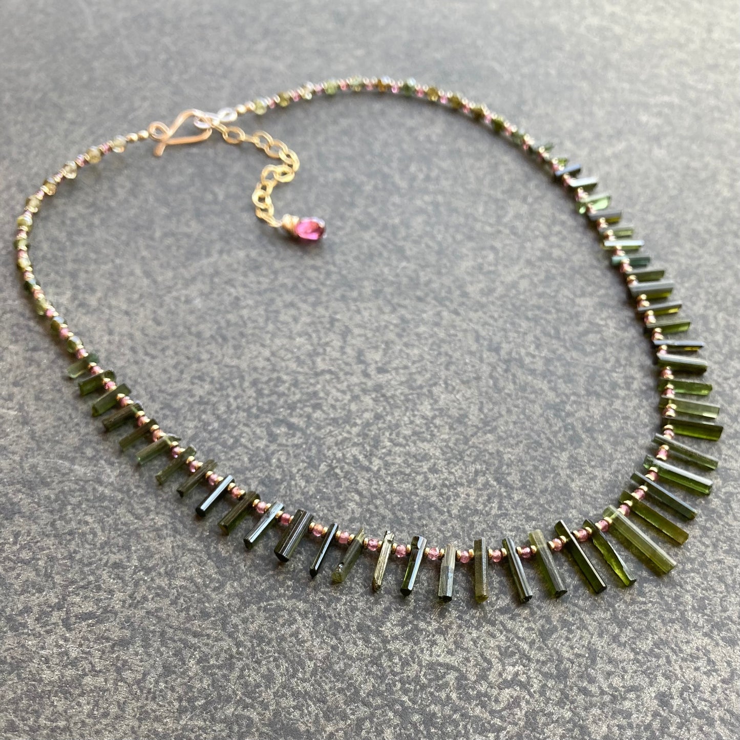Raw Green Tourmaline, Rhodolite Garnet & Pyrite Choker