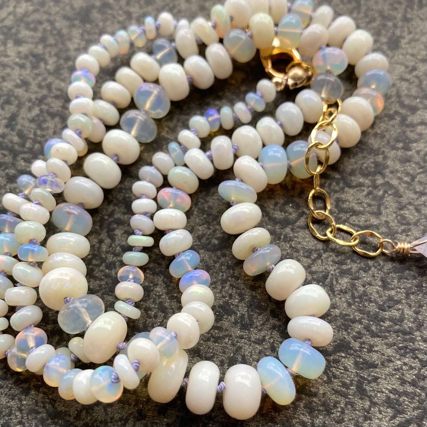 Australian Opal Hand Knotted Lilac Silk Necklace