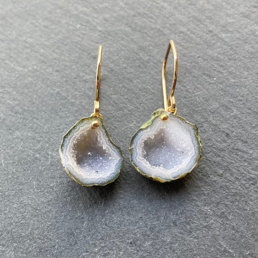 White Druzy Tabasco Geode & Gold Earrings