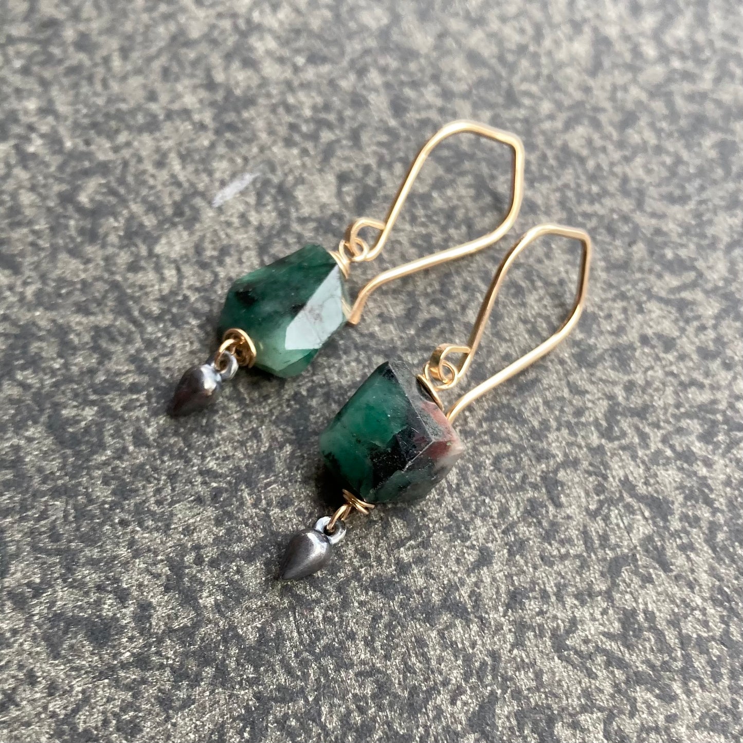 Natural Emerald & Mixed Metal Earrings