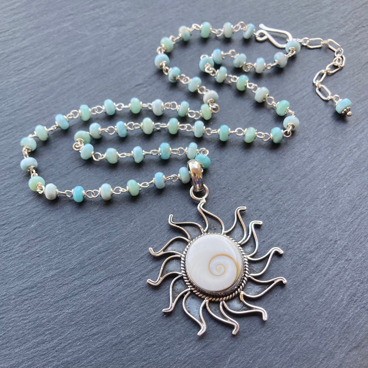 Larimar & Sterling Silver Vintage Shiva Eye Sun & Sea Pendant Necklace