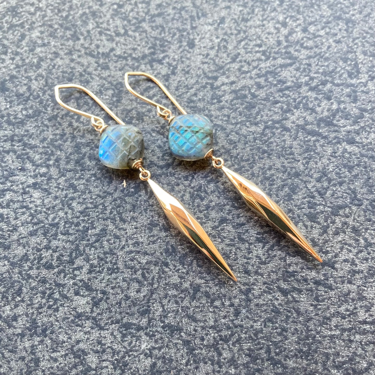 Labradorite, Gold & Bronze Spike Earrings