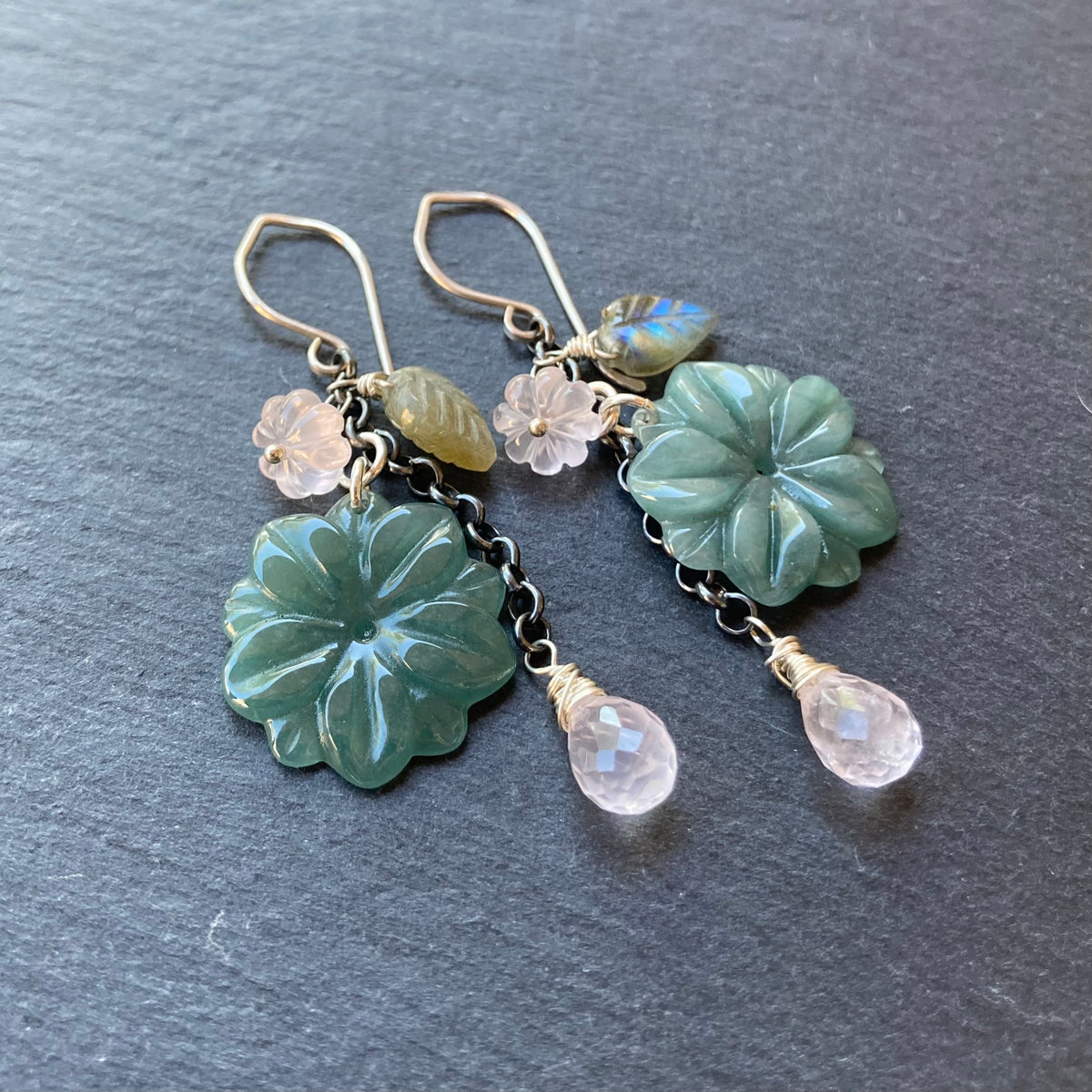 Guatemalan Jade & Sterling Silver Winter Succulent Earrings