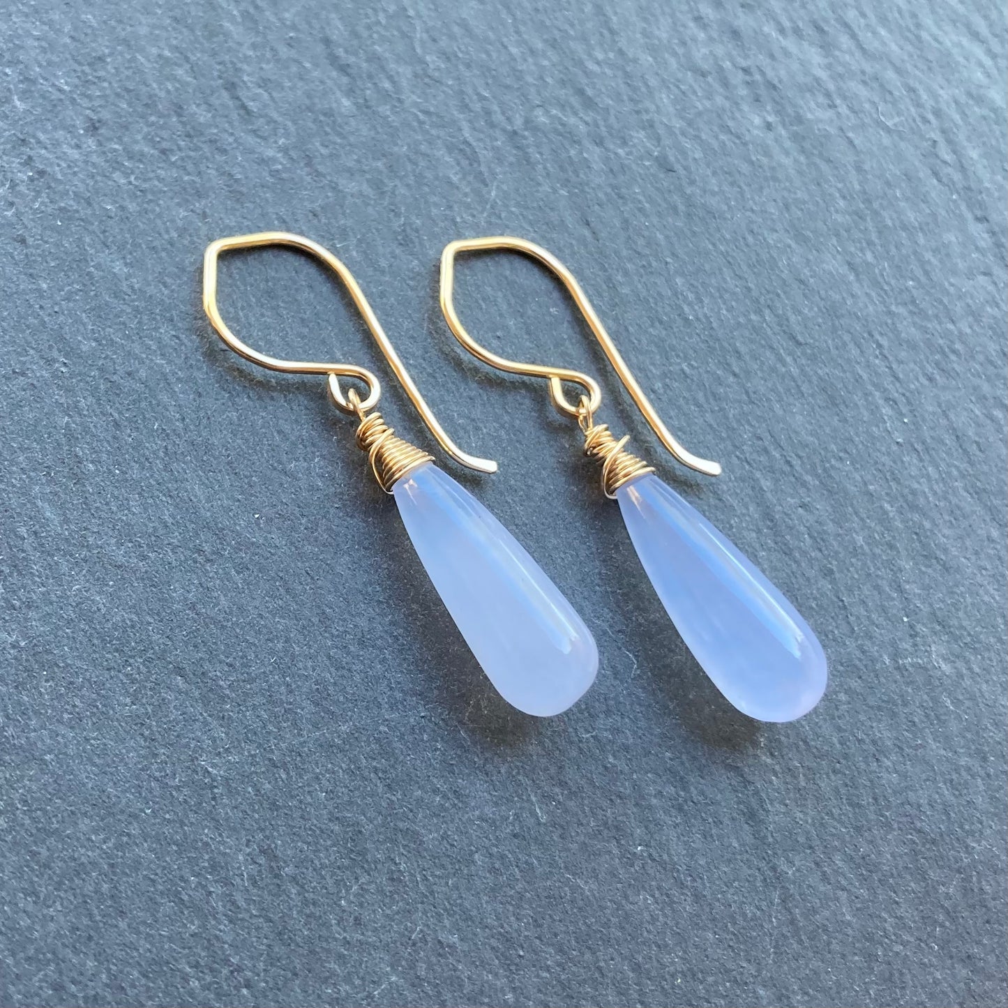 Blue Lace Agate & Gold Earrings
