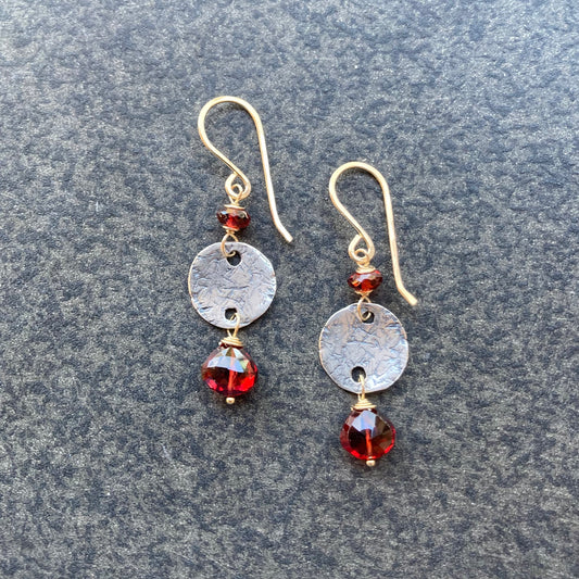 Mozambique Garnet & Mixed Metal Coin Earrings