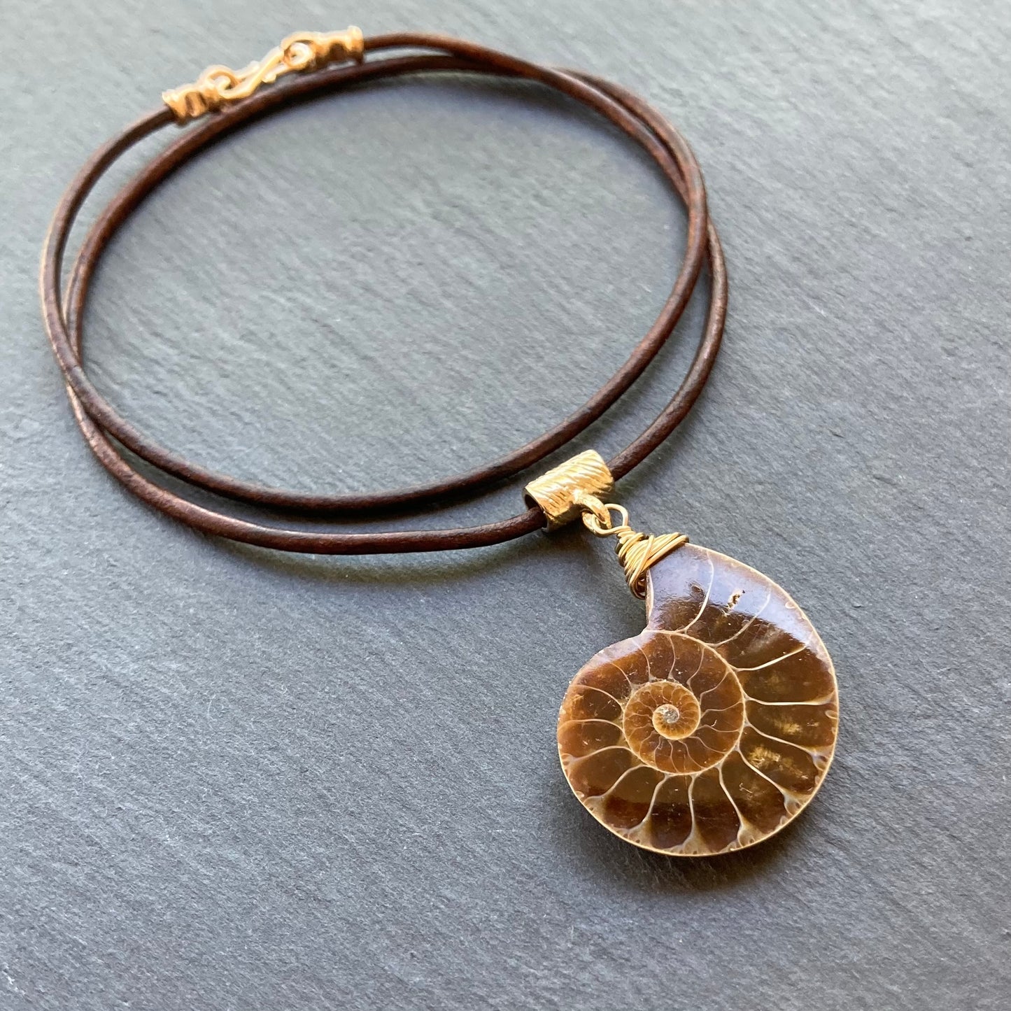 Natural Ammonite & Bronze Leather Choker