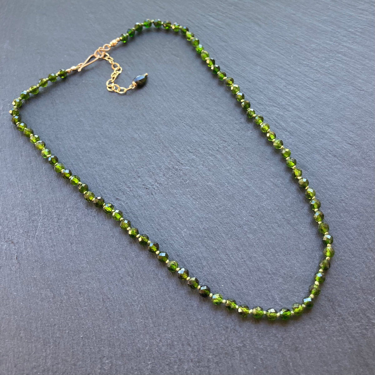Chrome Diopside Hand Knotted Silk Necklace