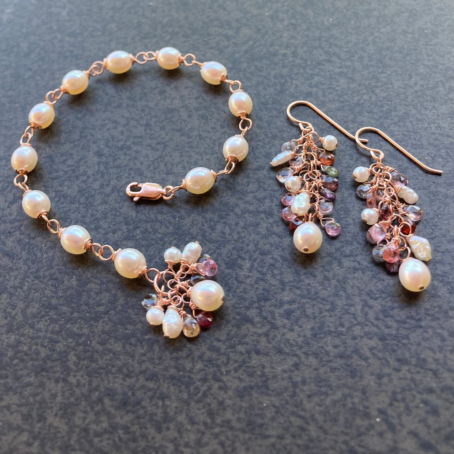 Freshwater Pearl, Multicolor Spinel & 14k Rose Gold Bracelet