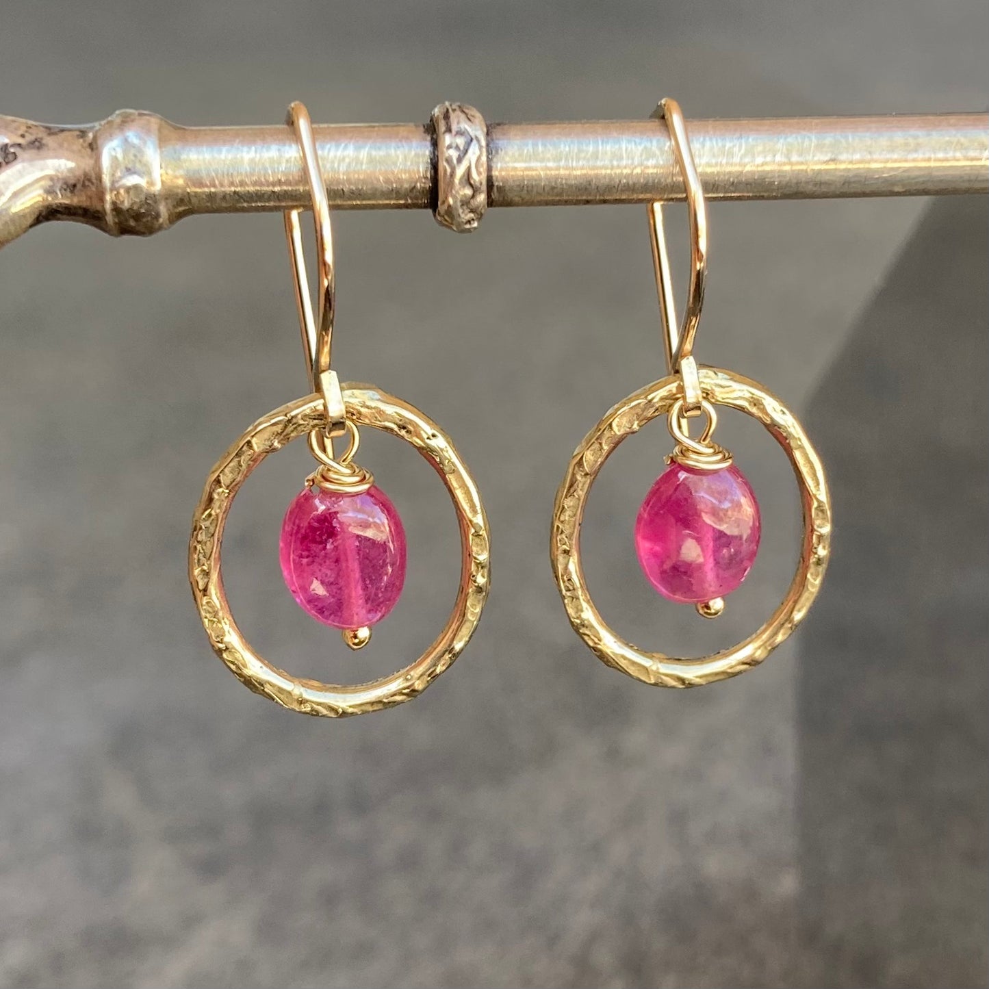 Pink Sapphire, Gold & Bronze Hoops