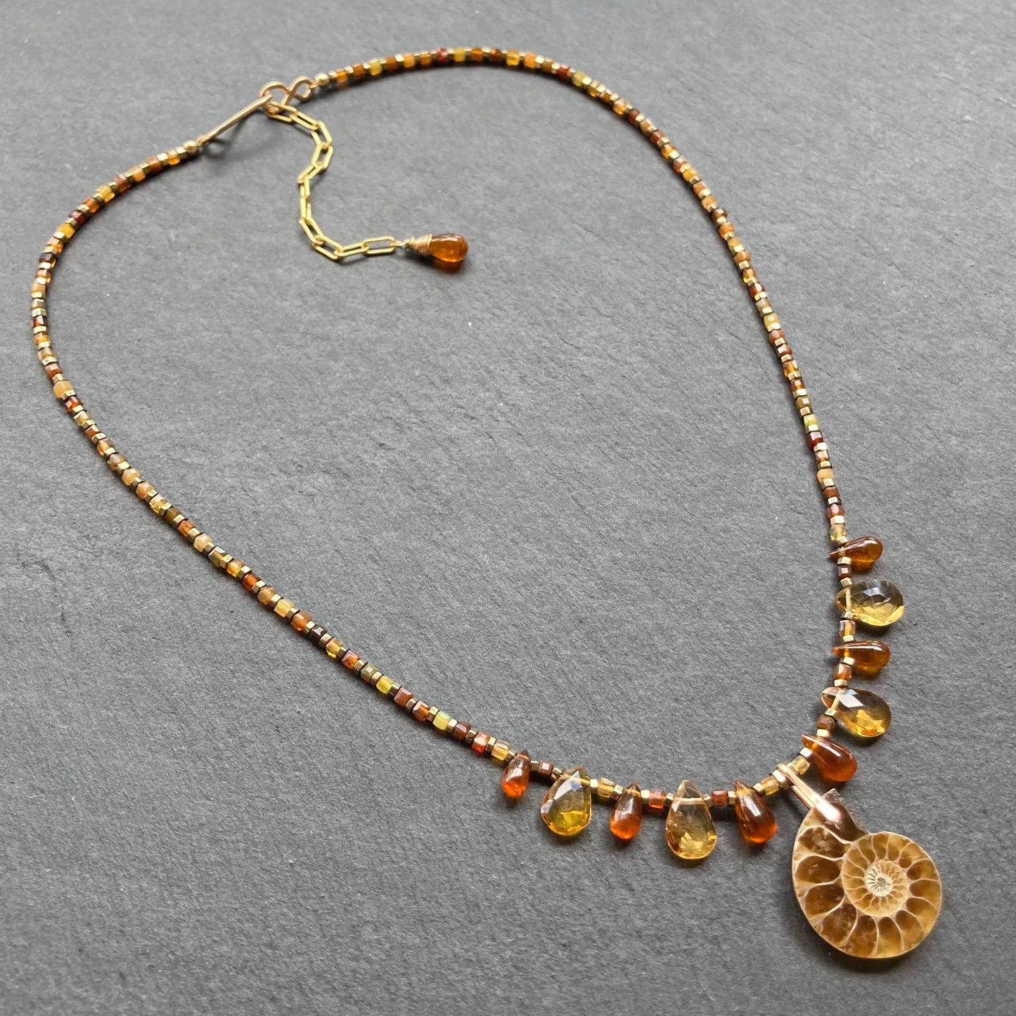 Australian Fire Opal & Ammonite Charm Choker