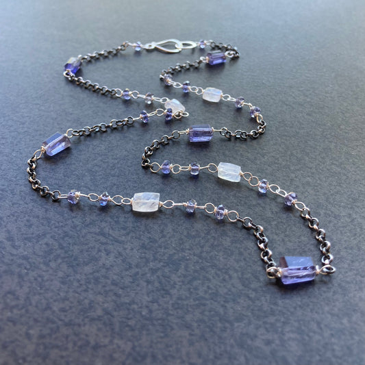 Iolite, Rainbow Moonstone & Sterling Silver Necklace