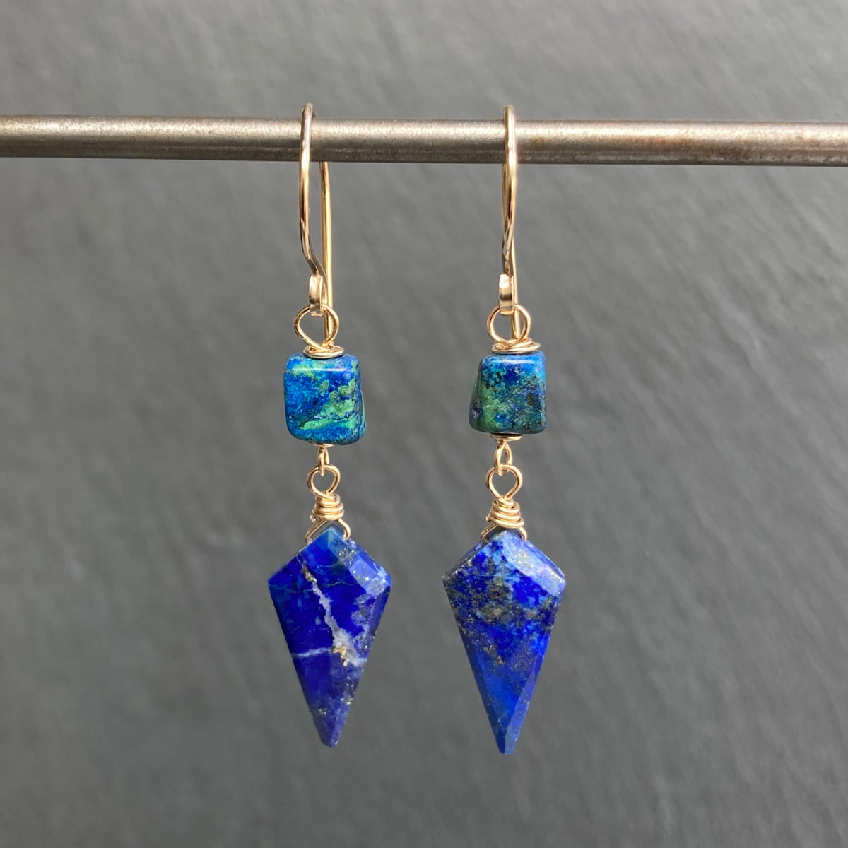 Azurite Malachite, Lapis & Gold Earrings