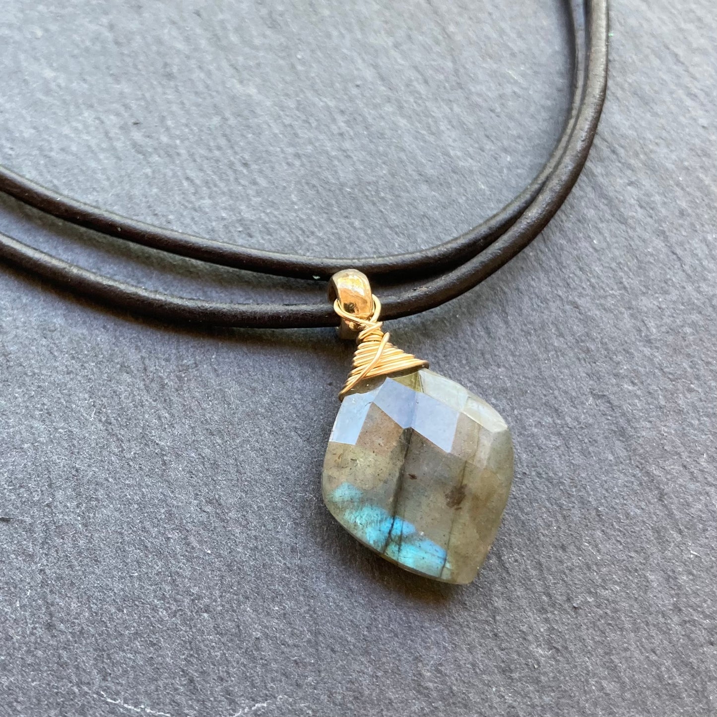 Labradorite & Bronze Leather Choker