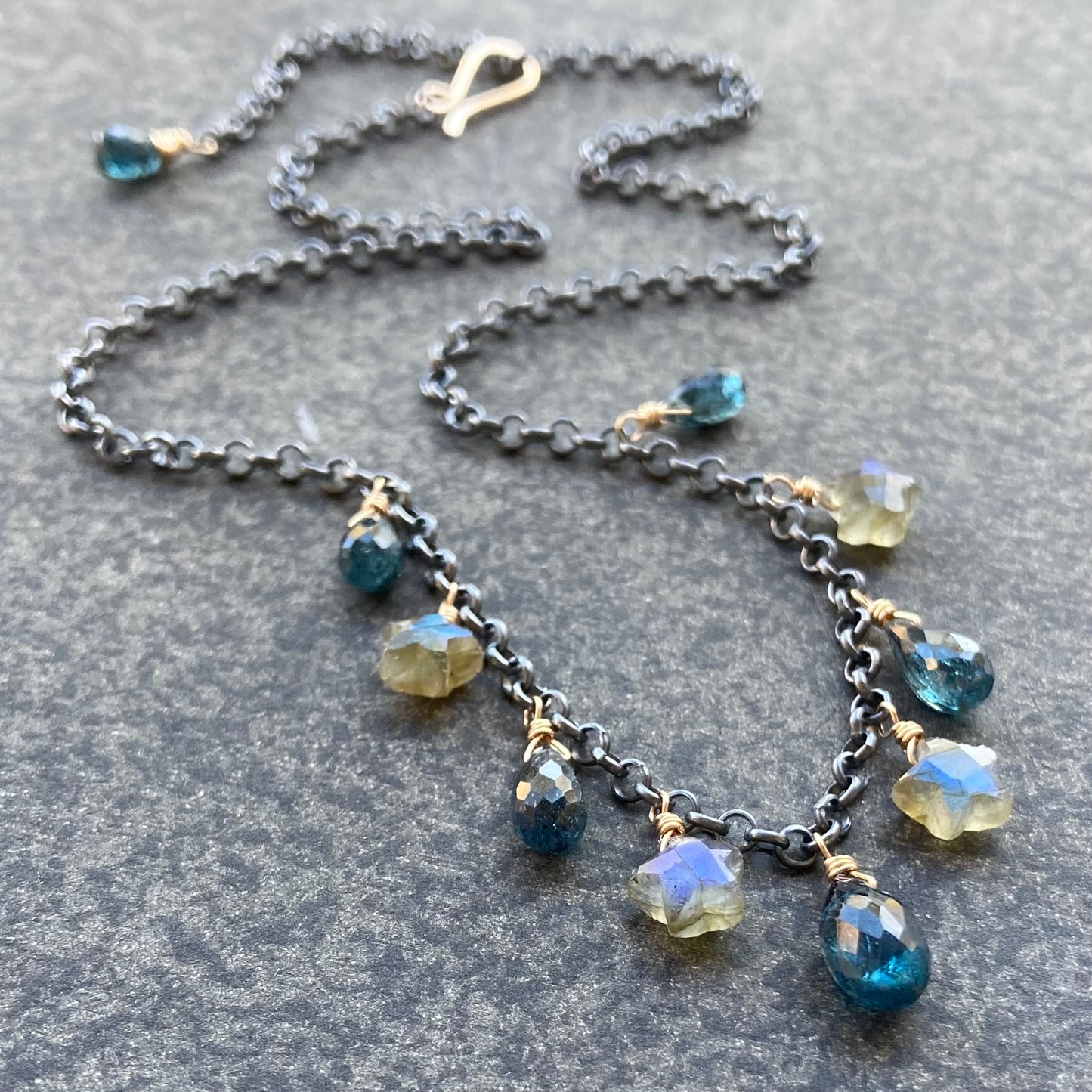 Moss Kyanite, Labradorite & Mixed Metal Stars Charm Choker