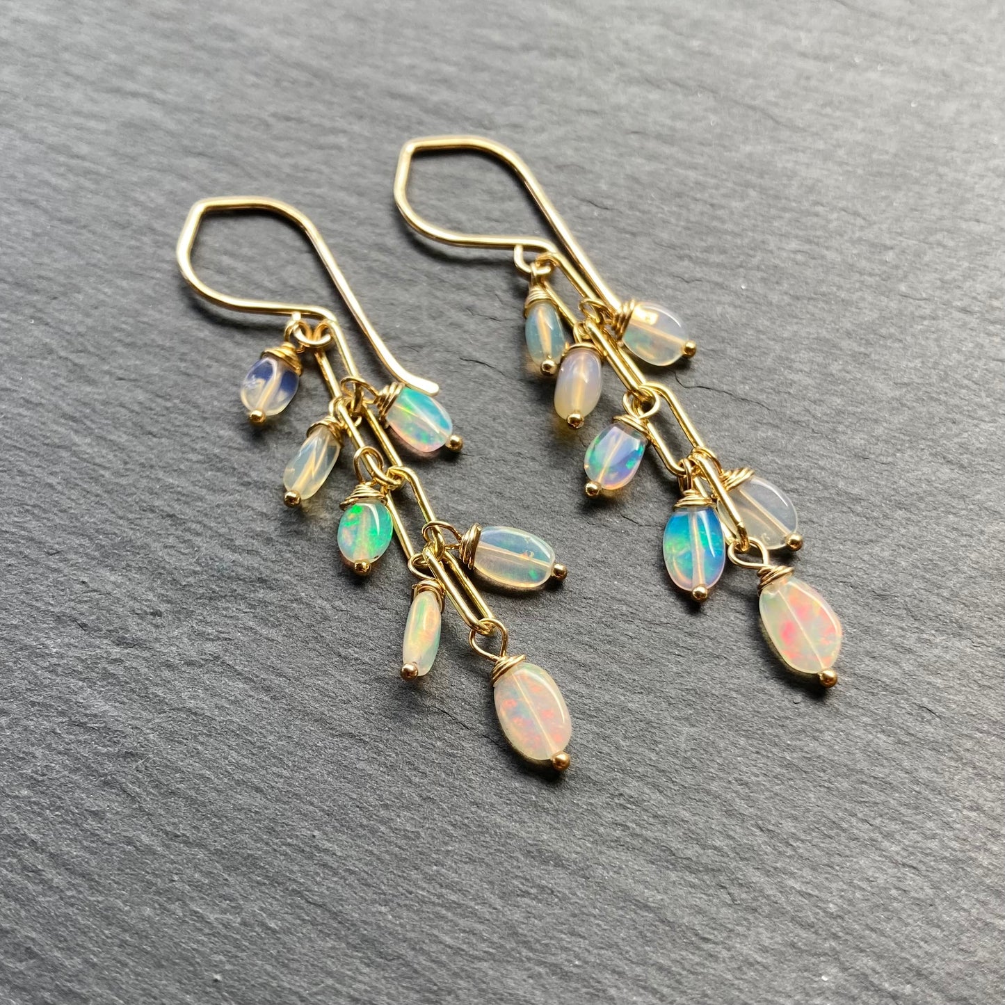 Ethiopian Opal & Gold Cascade Earrings