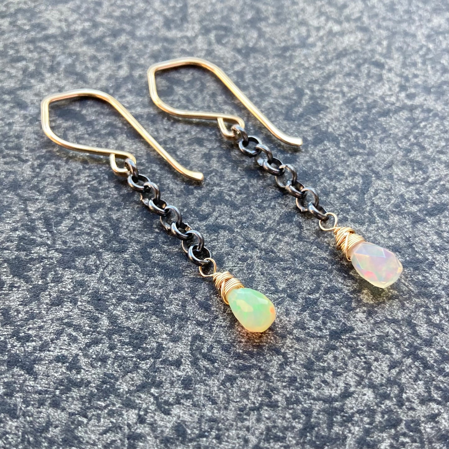 Ethiopian Opal & Mixed Metal Long Drop Earrings