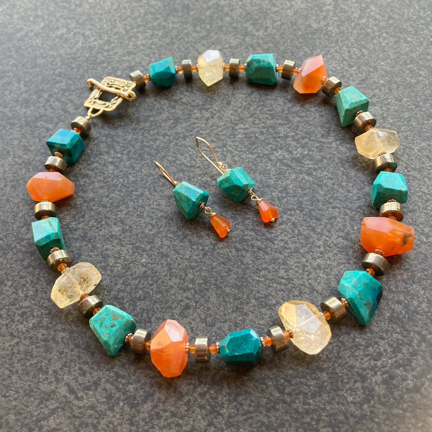 Chrysocolla, Carnelian, Citrine & Pyrite Collar