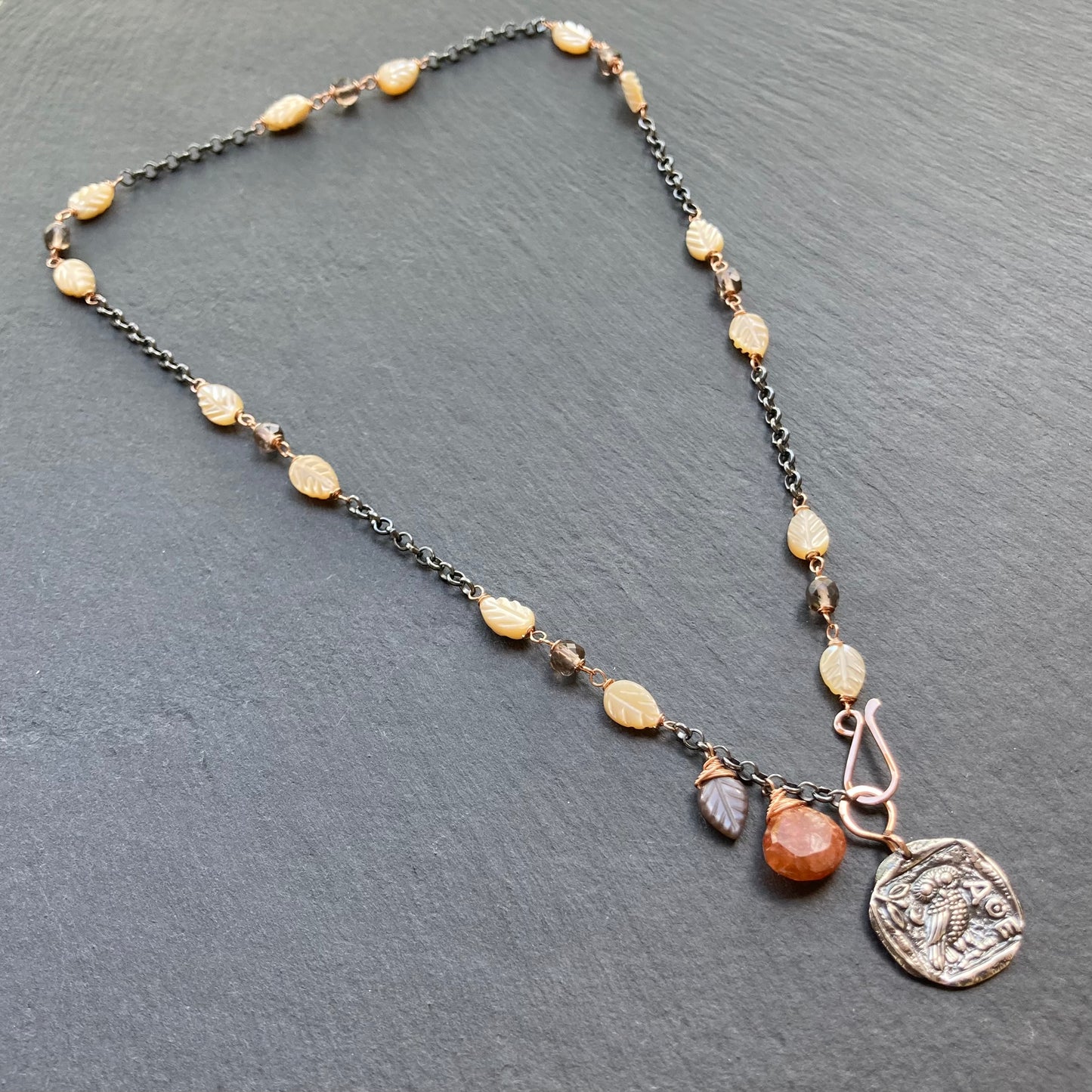 Multi Gemstone & Mixed Metal Athene Noctua Pendant Necklace